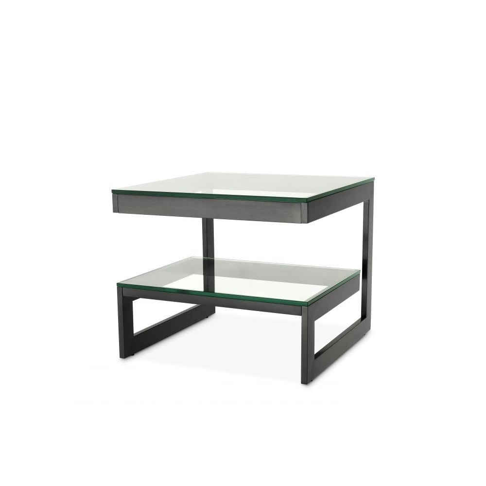 Side Table Gamma, Bronze Finish, Clear Glass