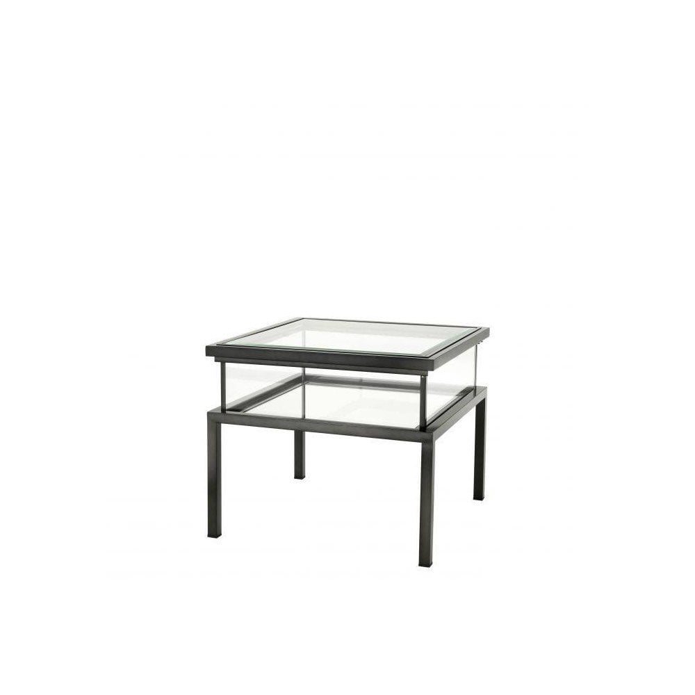 Side Table Harvey, Bronze Finish, Clear Glass, Mirror Glass