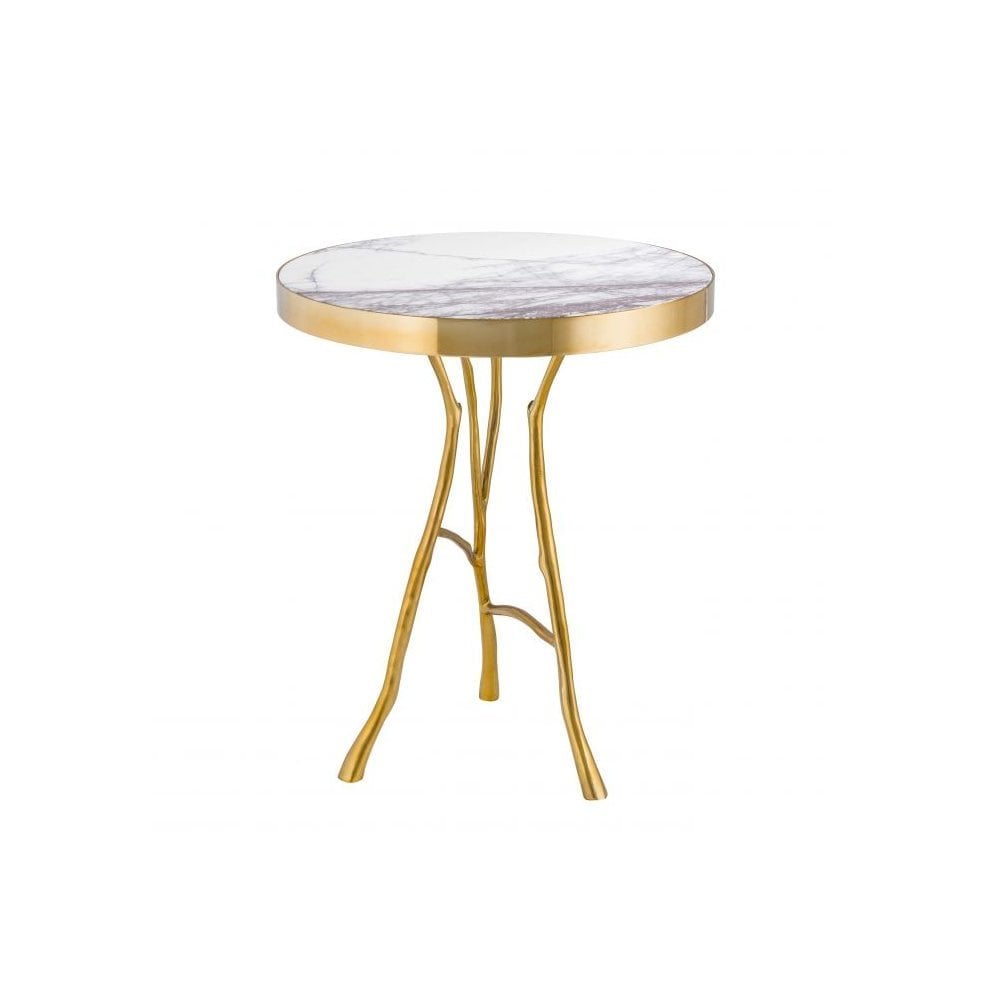 Side Table Veritas, Gold Finish, Bianco Lilac Marble