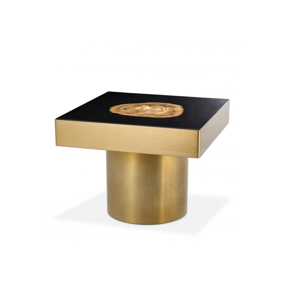 Side Table Villièrs, Matte Gold Finish, Petrified Wood