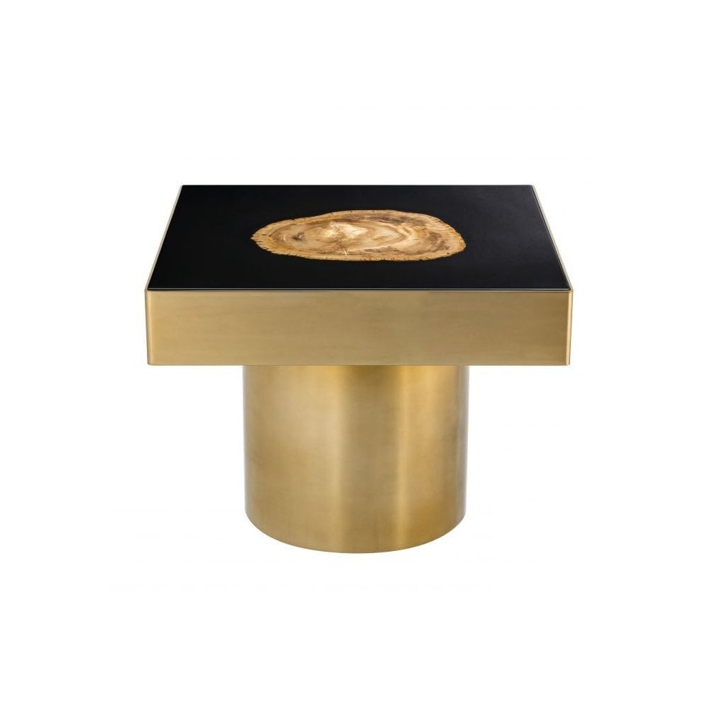 Side Table Villièrs, Matte Gold Finish, Petrified Wood