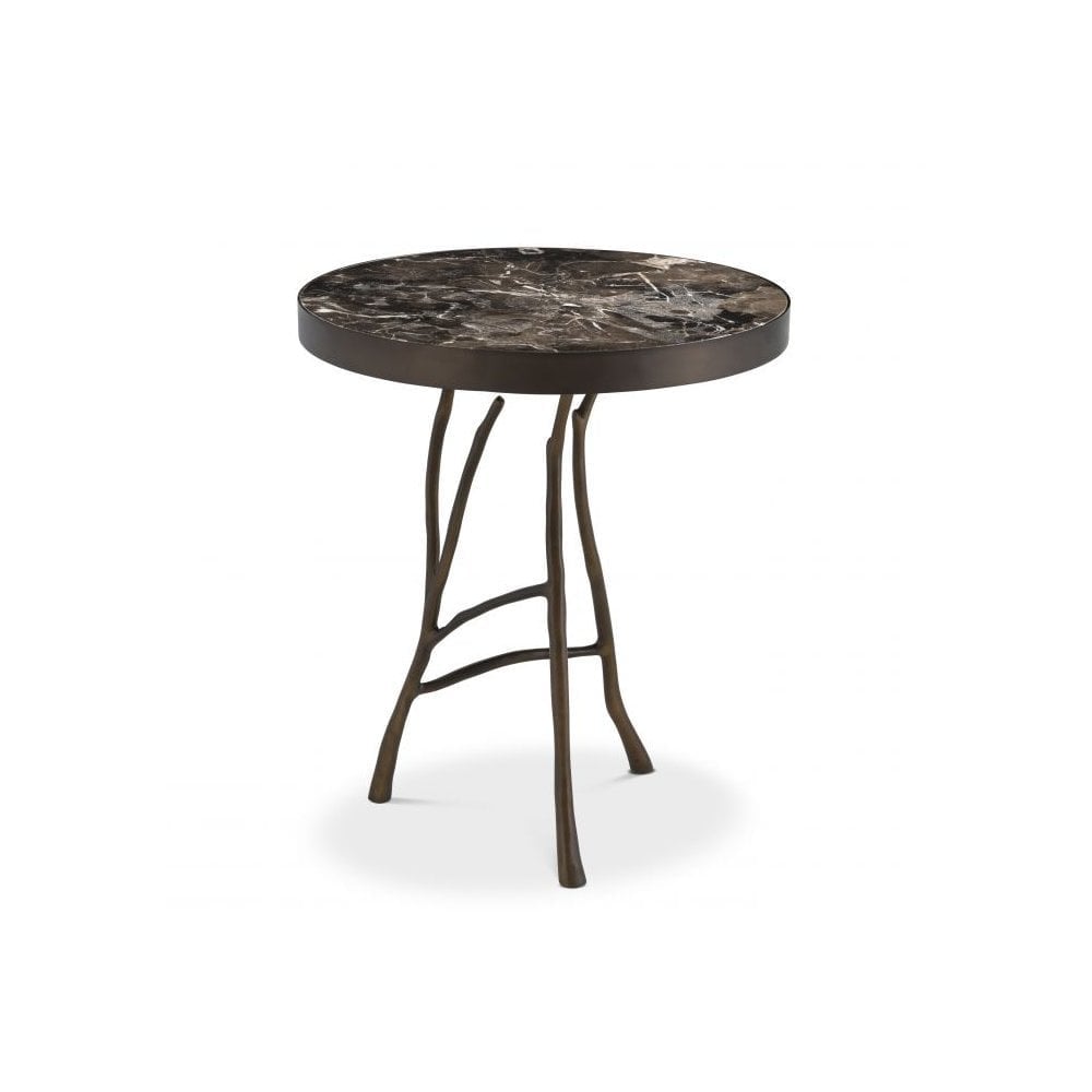 Side Table Veritas, Bronze Finish, Brown Marble Top