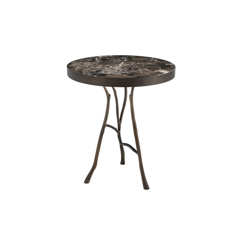 Side Table Veritas, Bronze Finish, Brown Marble Top