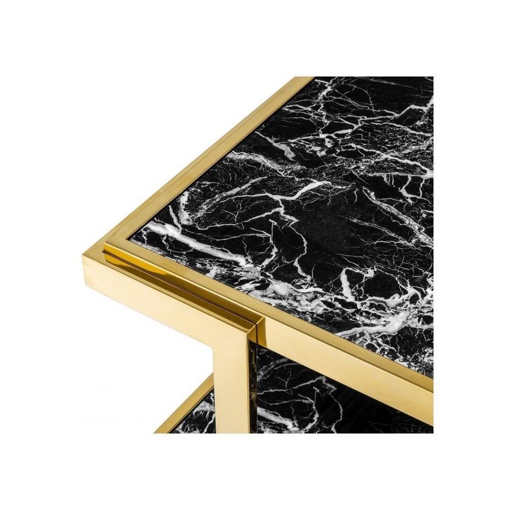 Side Table Senato, Gold Finish, Black Faux Marble