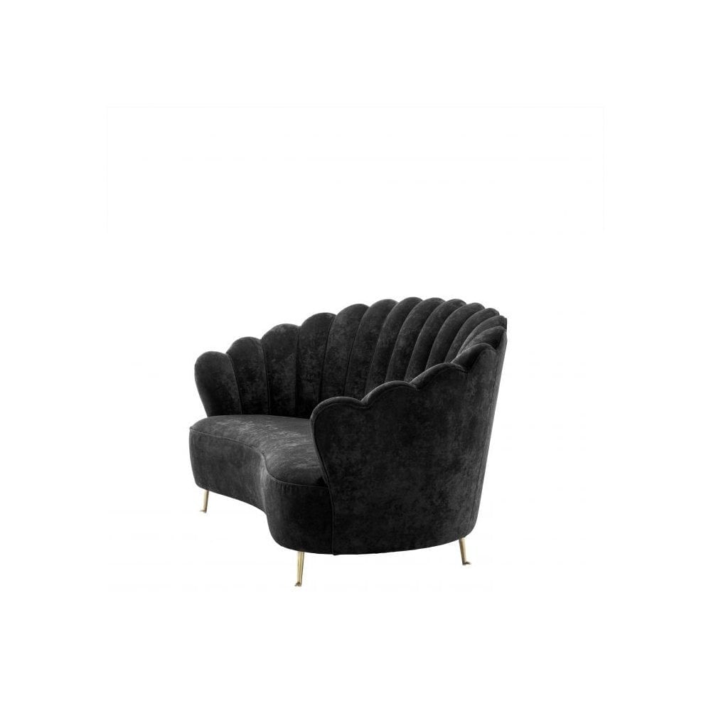 Sofa Messina, Black Velvet, Brass Legs