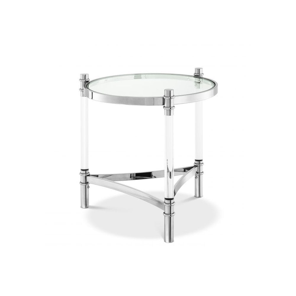 Side Table Trento, Polished Stainless Steel, Clear Acrylic