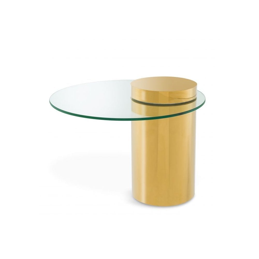 Side Table Equilibre, Gold Finish, Clear Glass