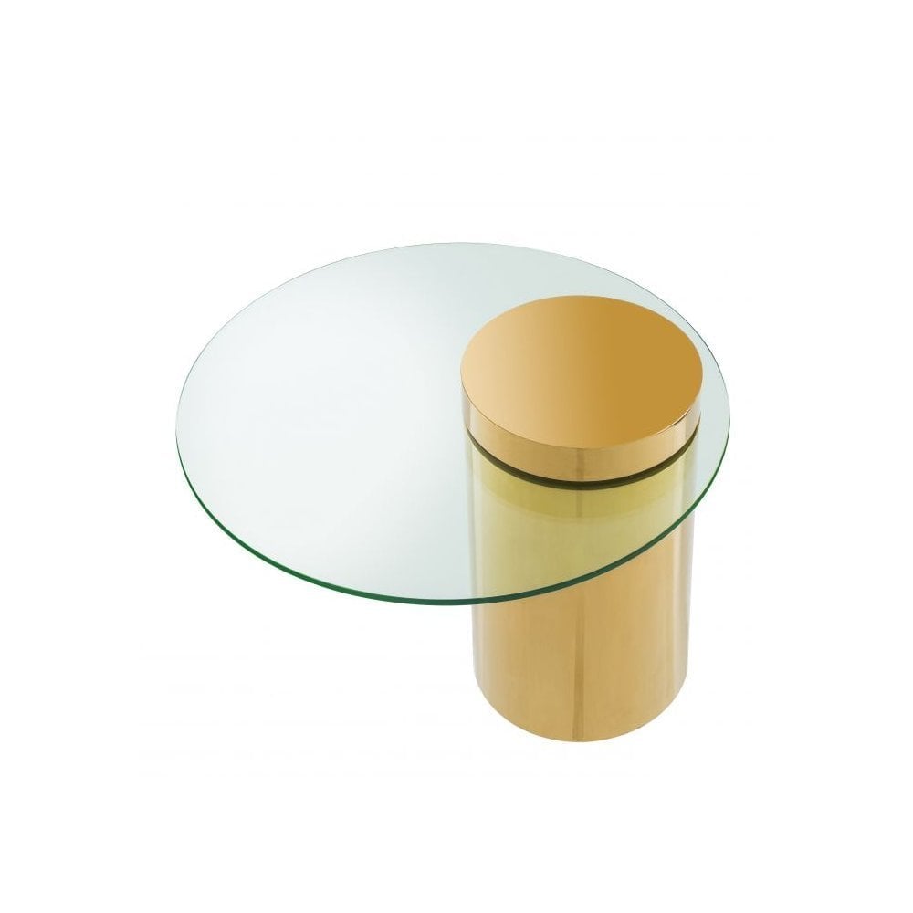 Side Table Equilibre, Gold Finish, Clear Glass