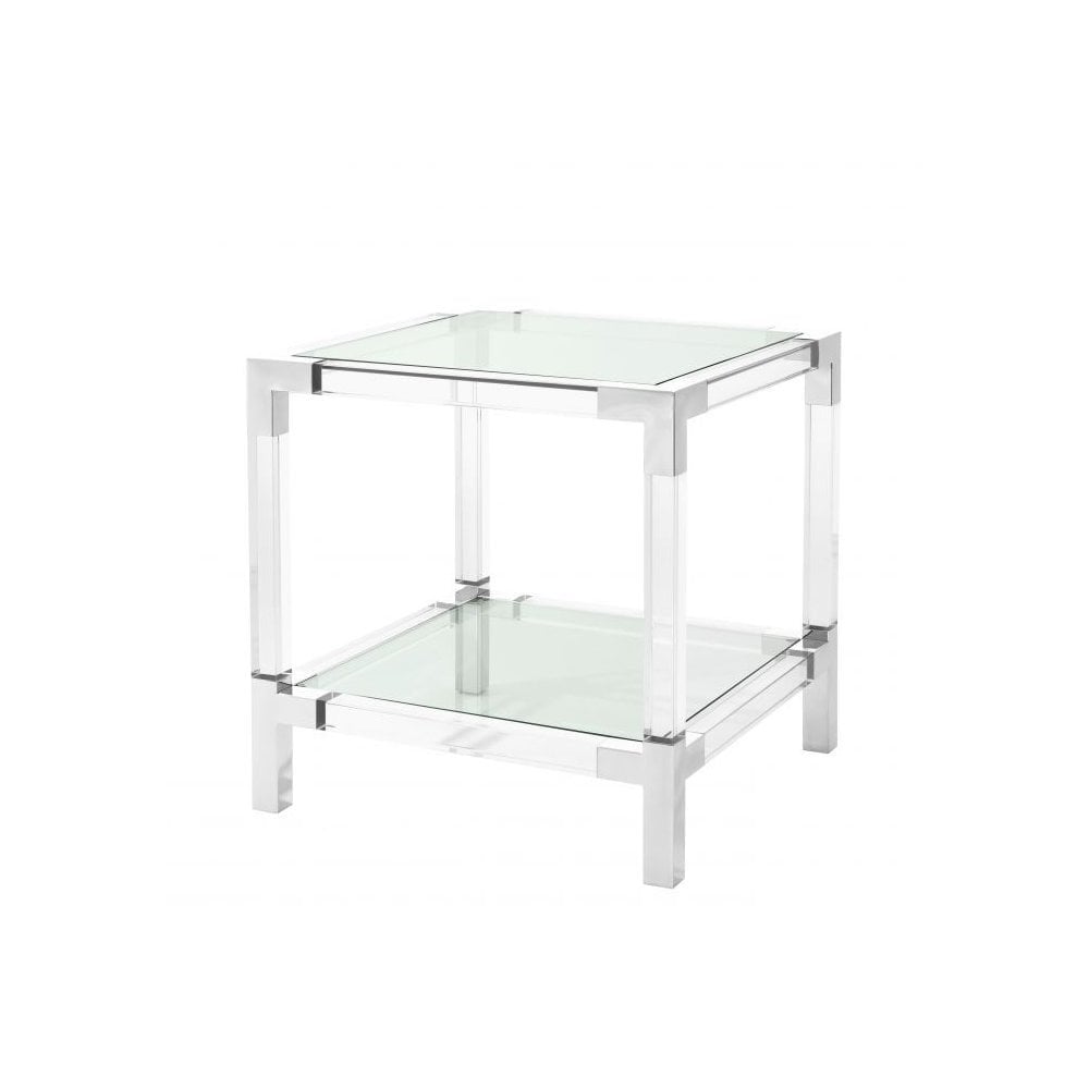 Side Table Royalton, Clear Acrylic, Polished Stainless Steel