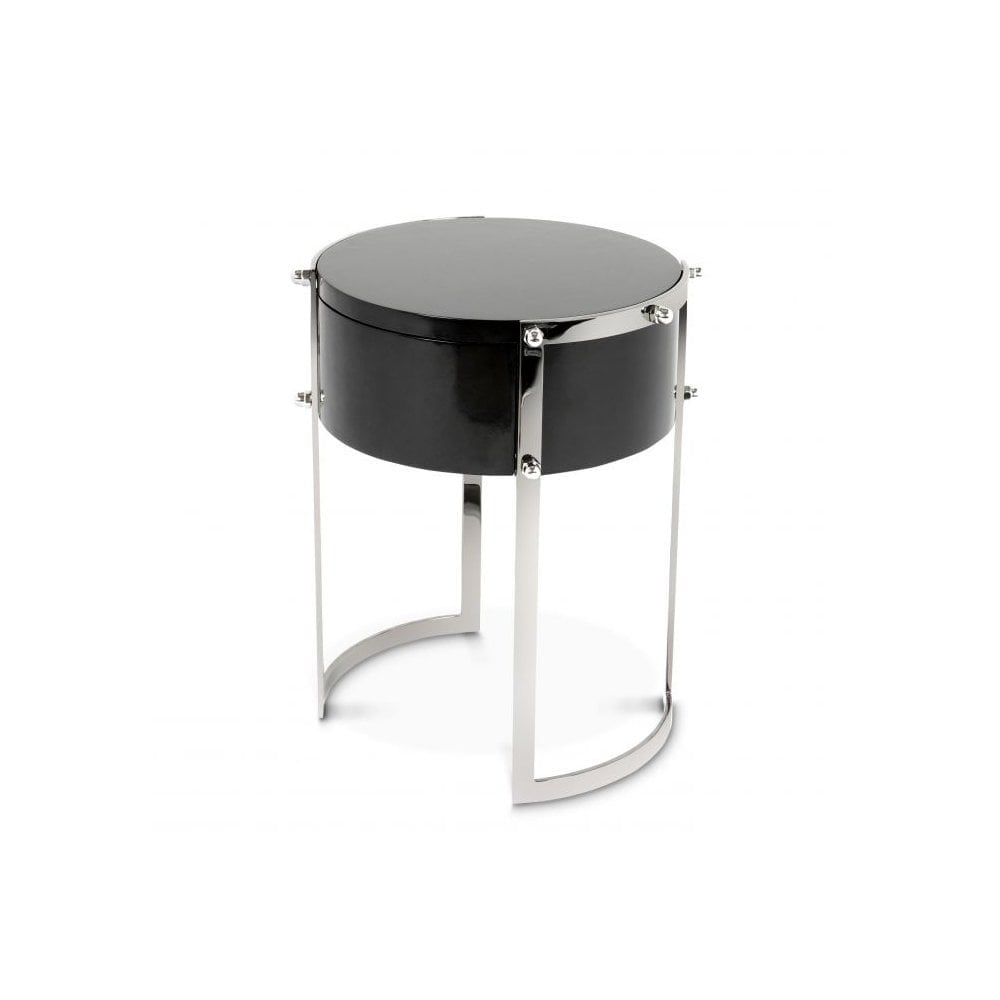 Side Table Coco, Polished Stainless Steel, Piano Black Finish