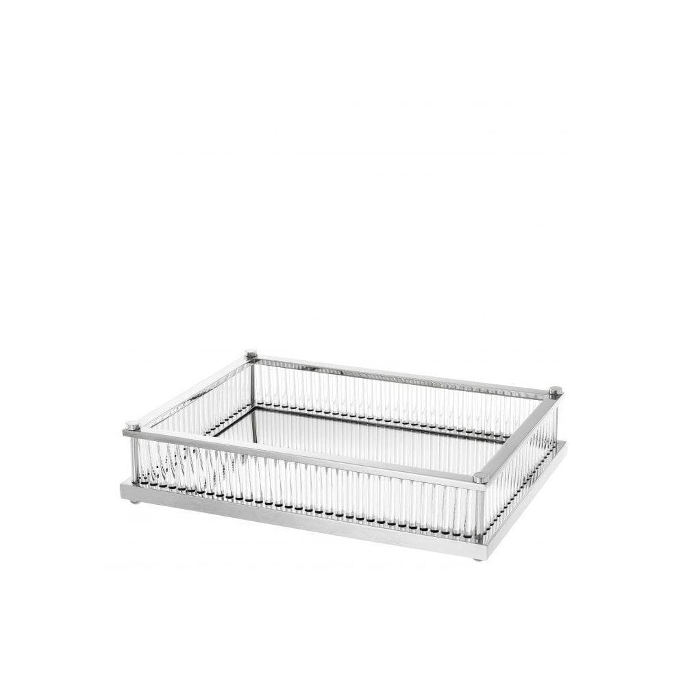 Tray Cora rectangular, Nickel Finish, Mirror Glass, Clear Glass