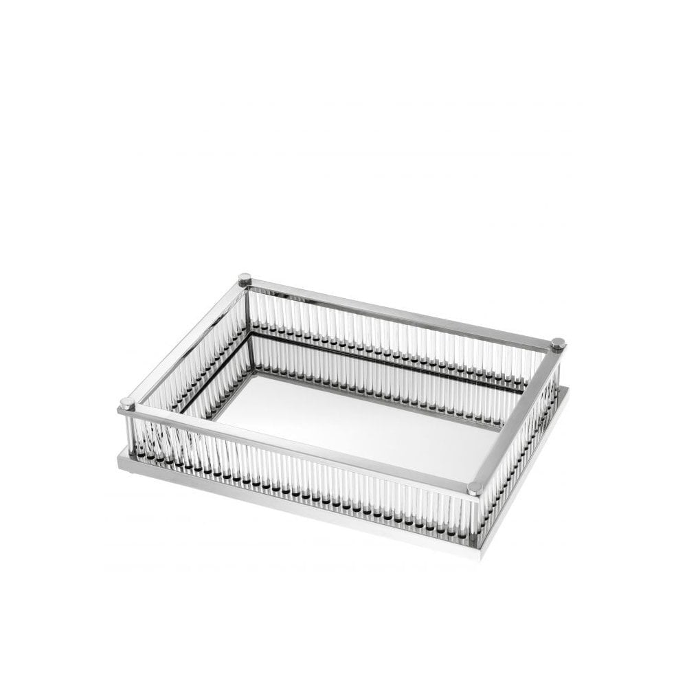 Tray Cora rectangular, Nickel Finish, Mirror Glass, Clear Glass