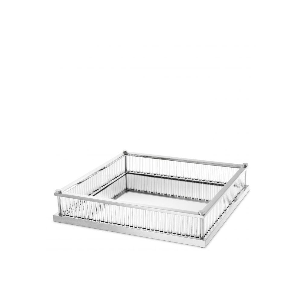 Tray Cora square, Nickel Finish, Mirror Glass, Clear Glass