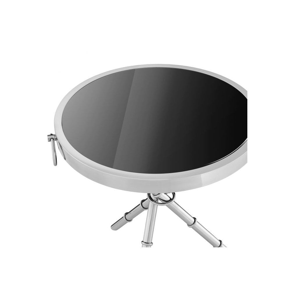 Side Table Omni, Polished Stainless Steel, Black Glass