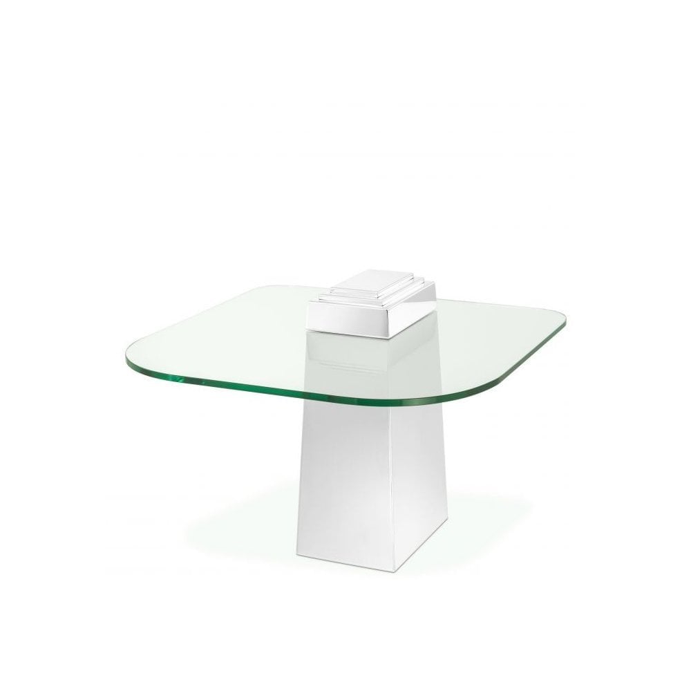 Side Table Orient, Polished Stainless Steel, Clear Glass