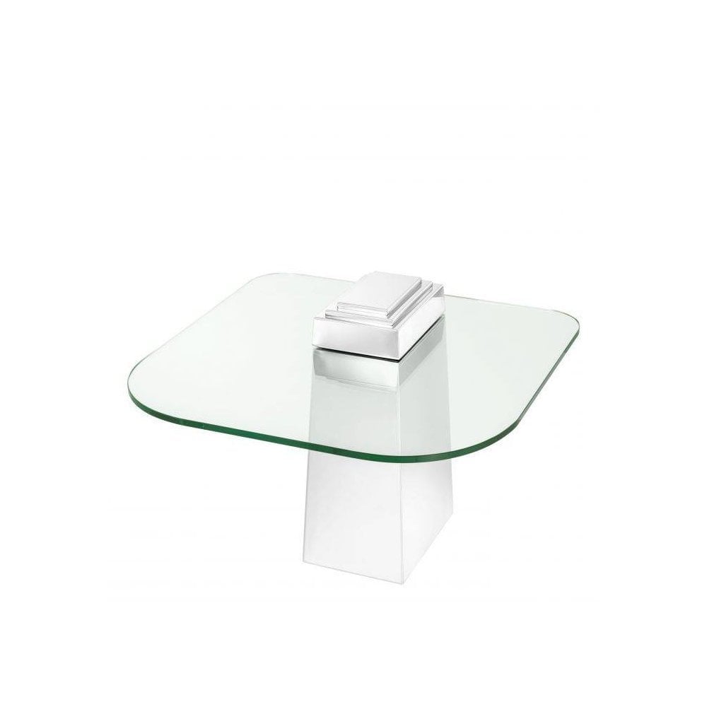 Side Table Orient, Polished Stainless Steel, Clear Glass