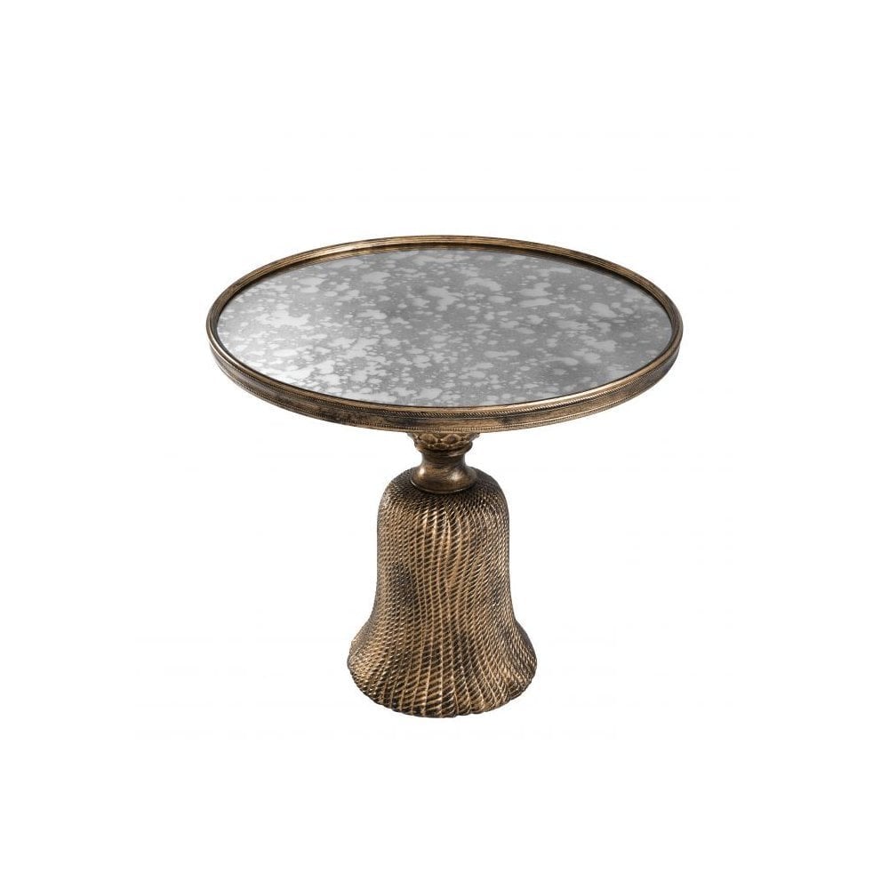 Side Table Fiocchi M, Antique Gold Finish, Antique Mirror Glass