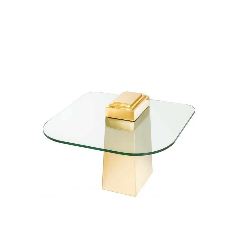 Side Table Orient, Gold Finish, Clear Glass