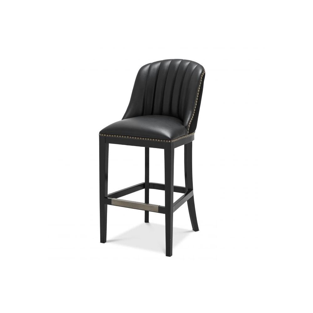 Bar Stool Balmore, Roche Black Velvet, Black Faux Leather