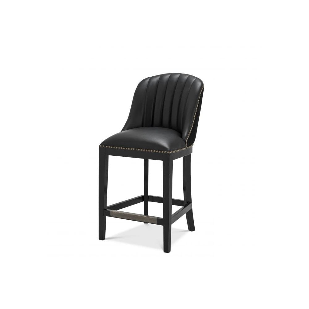 Counter Stool Balmore, Roche Black Velvet, Black Faux Leather