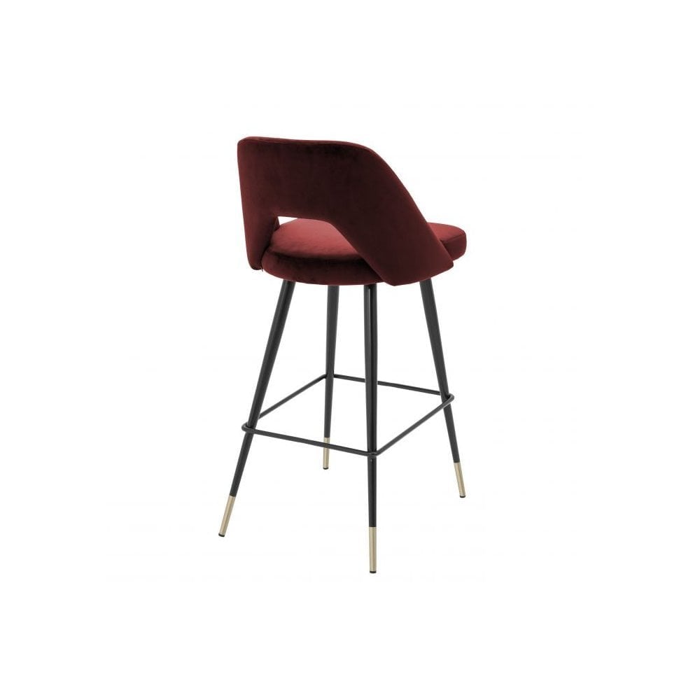 Bar Stool Avorio, Roche Bordeaux Velvet, Black & Brass Legs