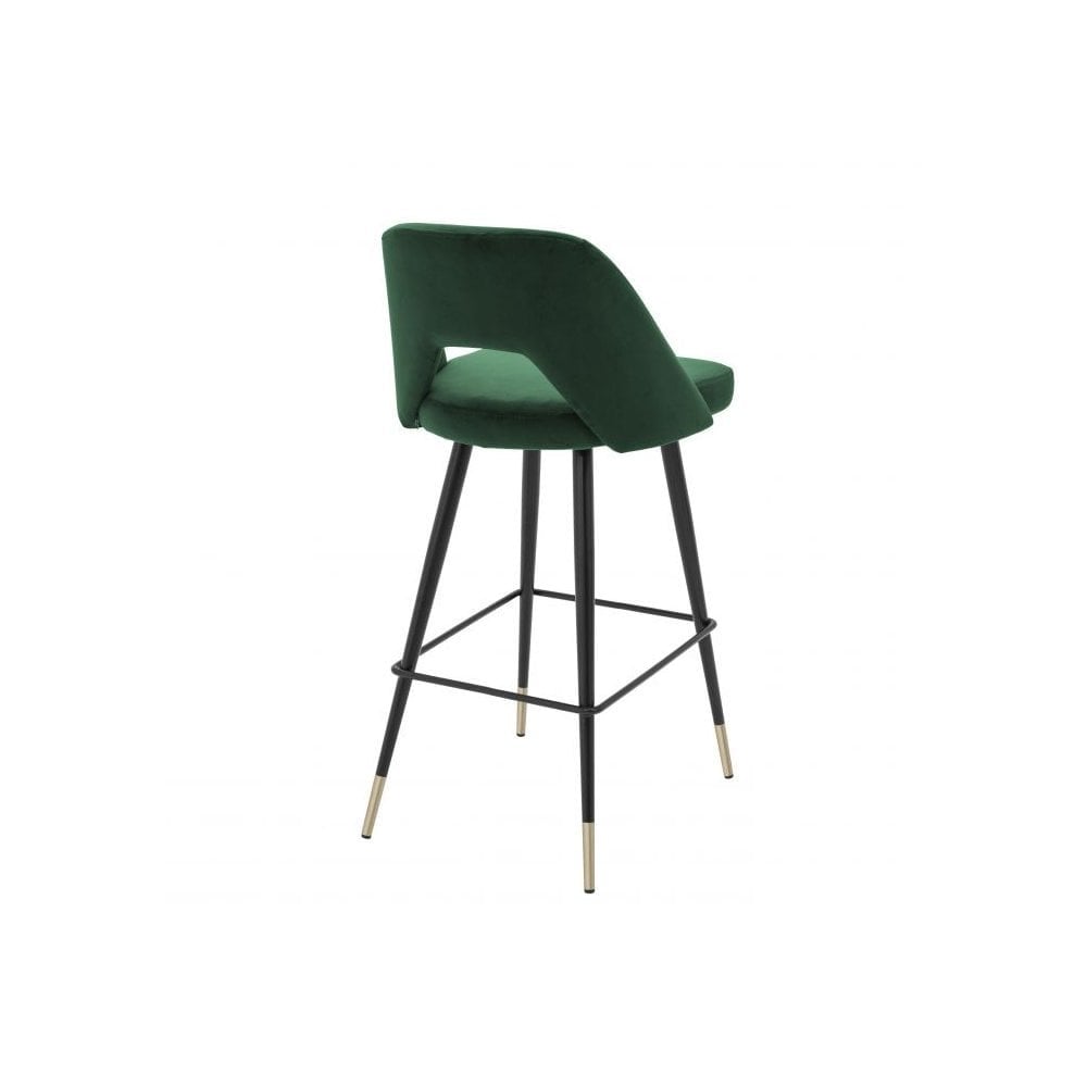 Bar Stool Avorio, Roche Green Velvet, Black & Brass Legs