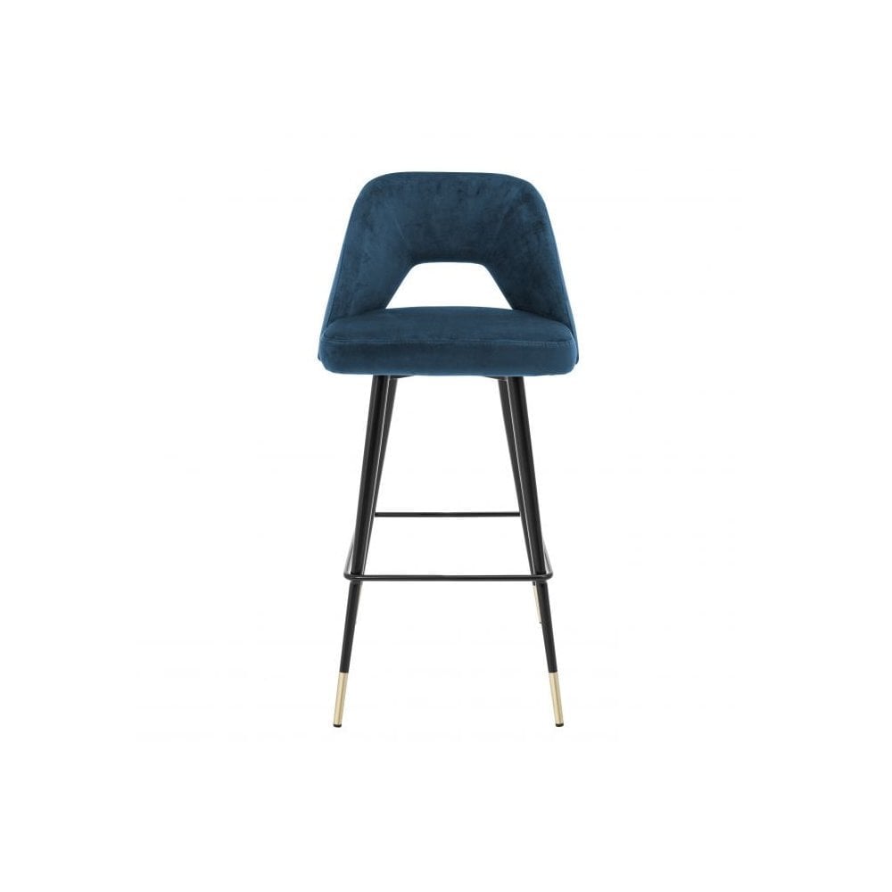 Bar Stool Avorio, Roche Blue Velvet, Black & Brass Legs