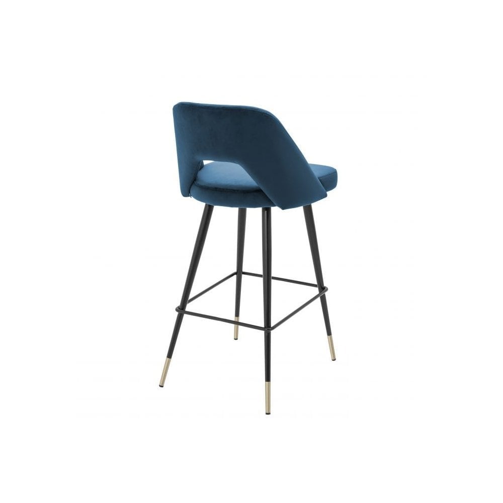 Bar Stool Avorio, Roche Blue Velvet, Black & Brass Legs