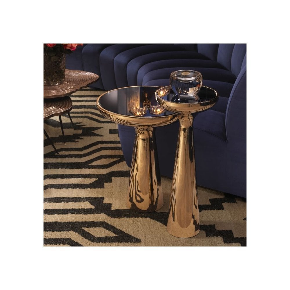 Side Table Lindos high, Gold Finish, Black Glass