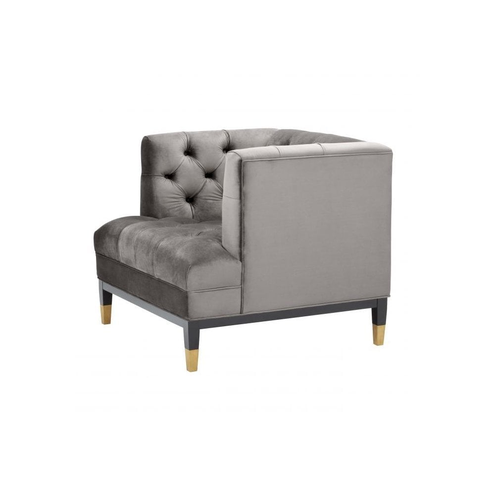 Chair Castelle, Roche Porpoise Grey Velvet, Black & Brass Legs