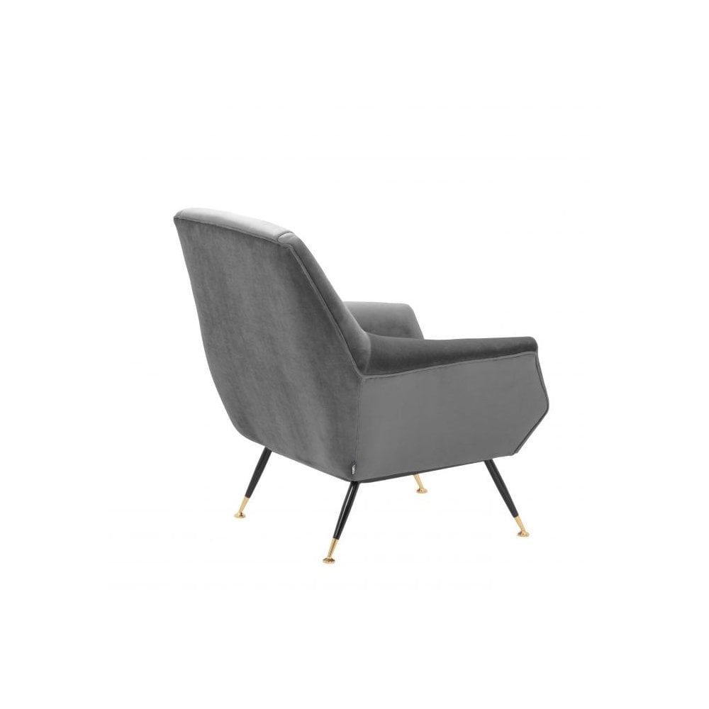 Chair Exile, Roche Porpoise Grey Velvet, Black & Brass Legs