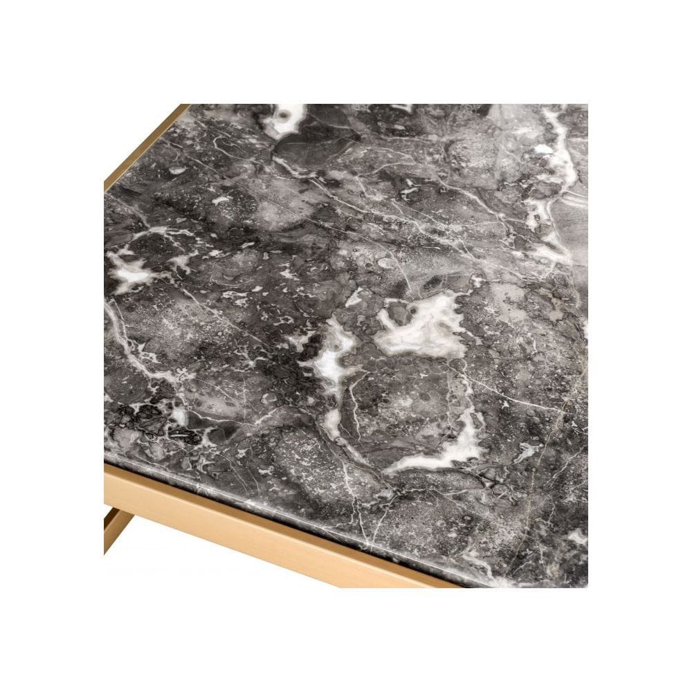 Side Table La Quinta, Brushed Brass Finish, Grey Marble