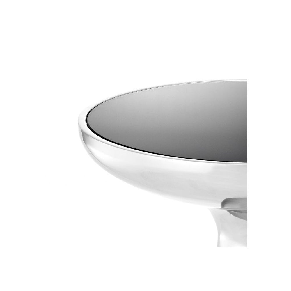 Side Table Lindos low, Polished Stainless Steel, Black Glass