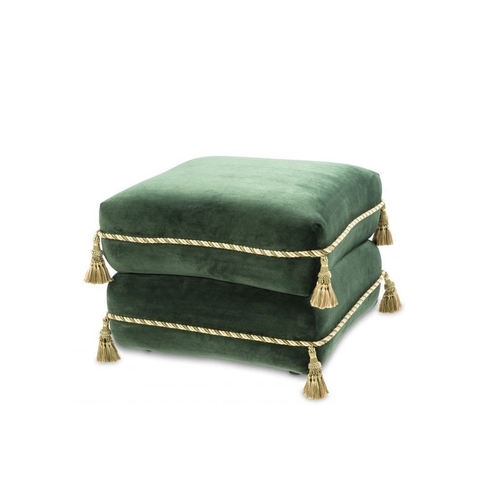 Stool Bernini, Roche Dark Green Velvet, Gold And Green Tassels