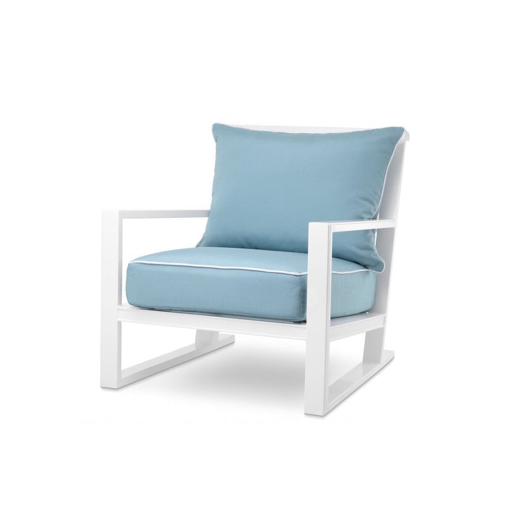 Chair Como, White Finish, Sunbrella Mineral Blue