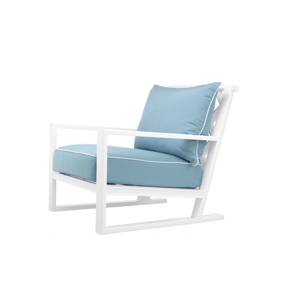 Chair Como, White Finish, Sunbrella Mineral Blue