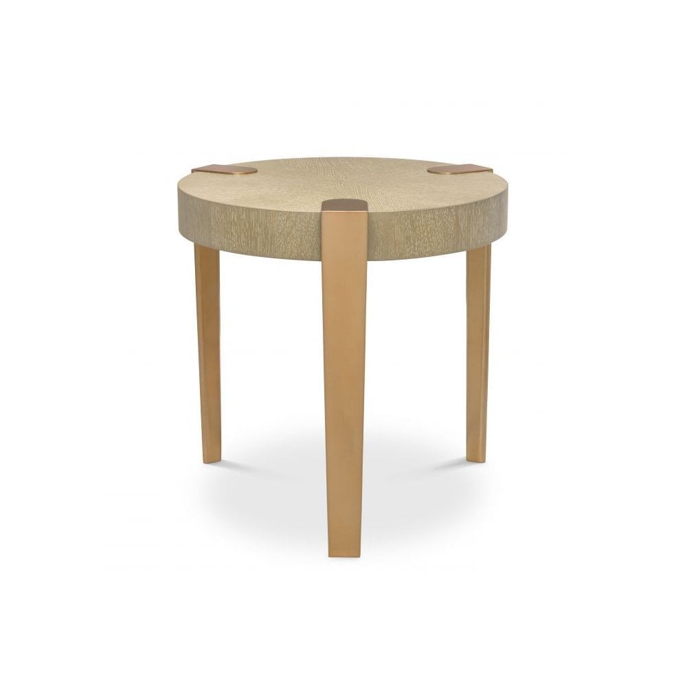 Side Table Oxnard, Washed Oak Veneer, Brushed Brass Finish