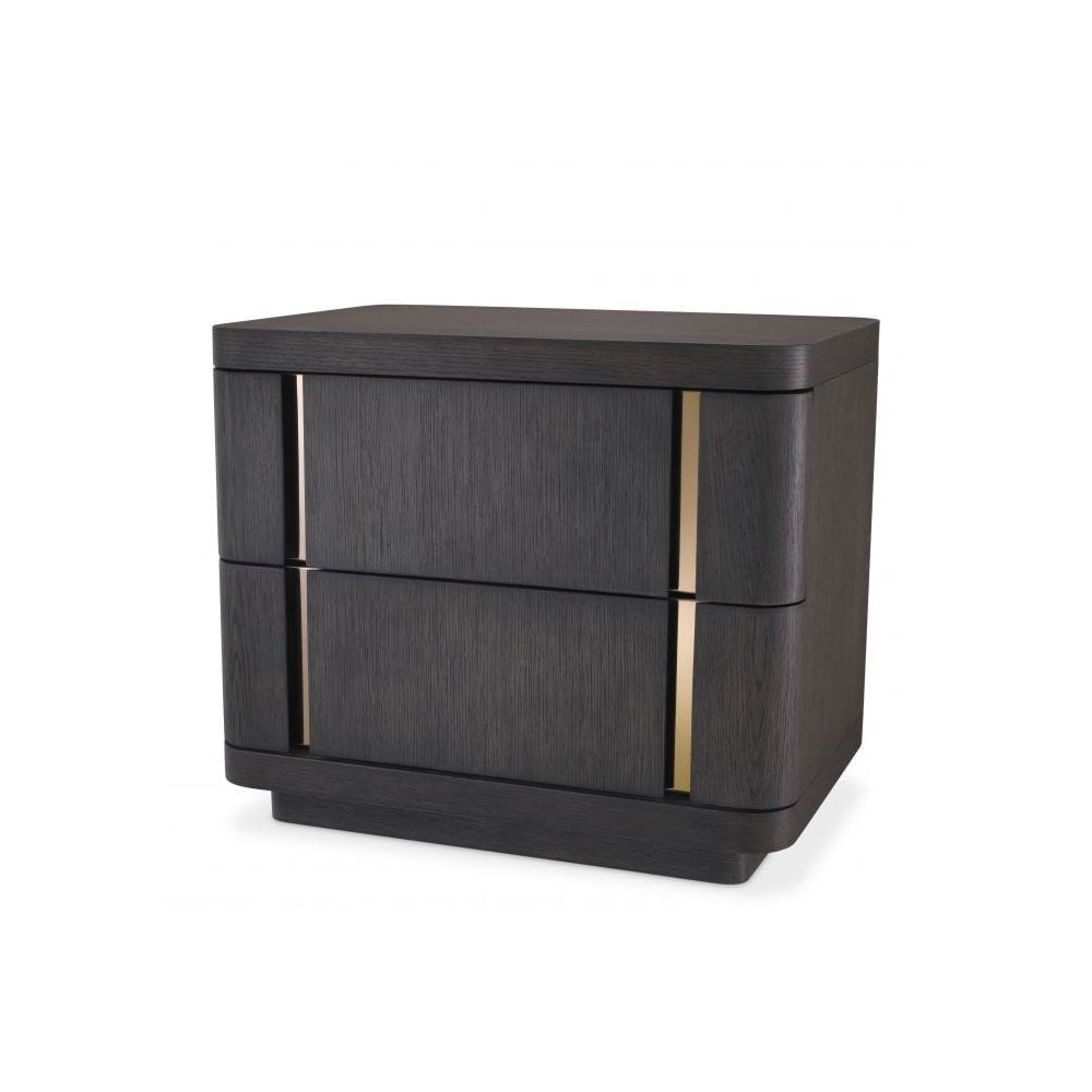 Side Table Modesto, Mocha Oak Veneer, Brushed Brass Finish