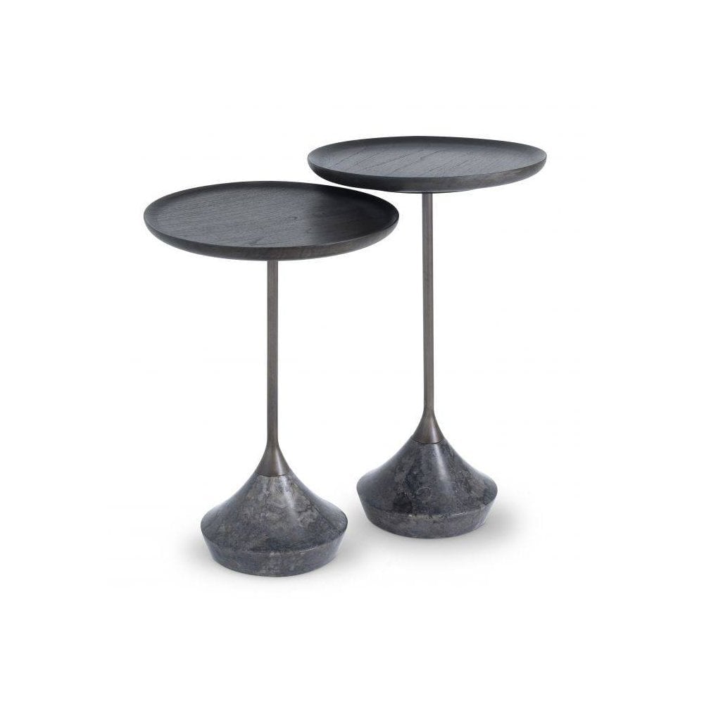 Side Table Puglia set of 2, Grey Marble, Bronze Finish, Mocha Finish