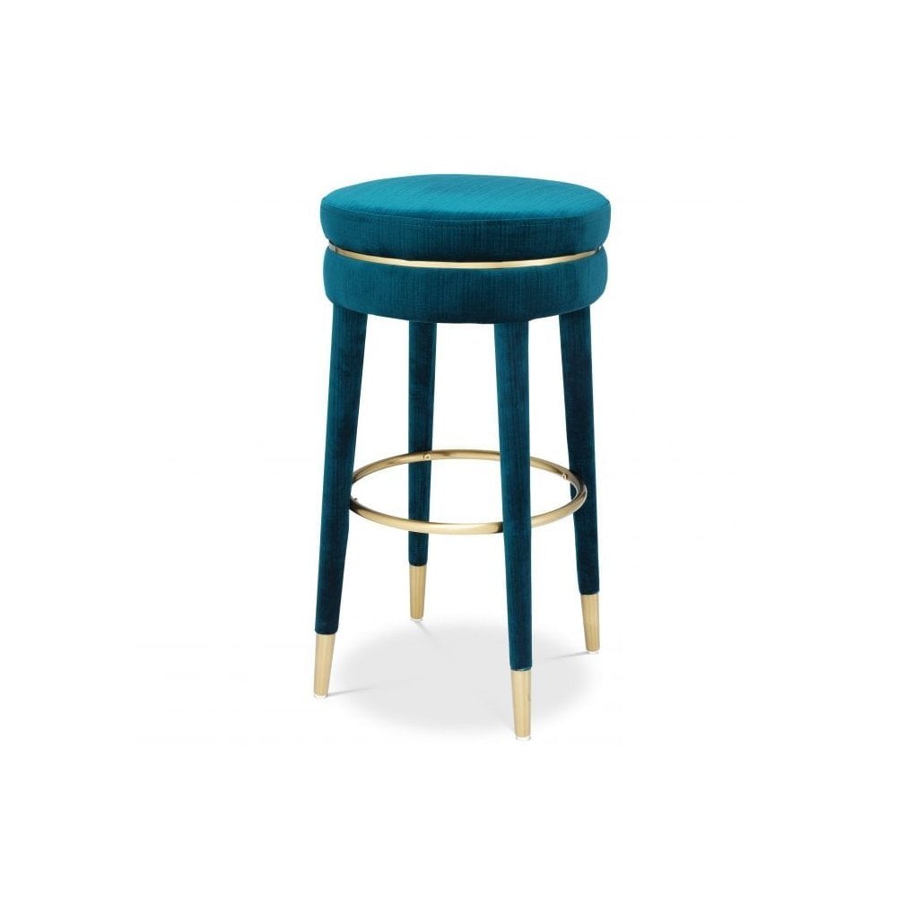 Bar Stool Parisian, Catania Blue Velvet, Brushed Brass Finish