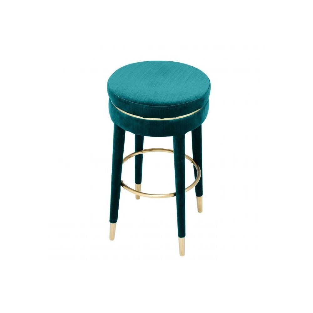 Bar Stool Parisian, Catania Blue Velvet, Brushed Brass Finish