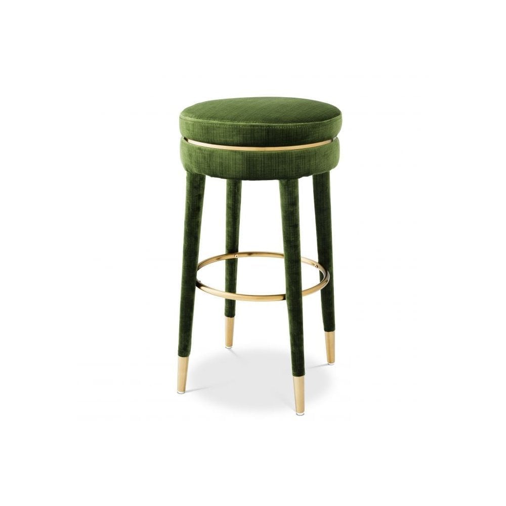 Bar Stool Parisian, Catania Green Velvet, Brushed Brass Finish