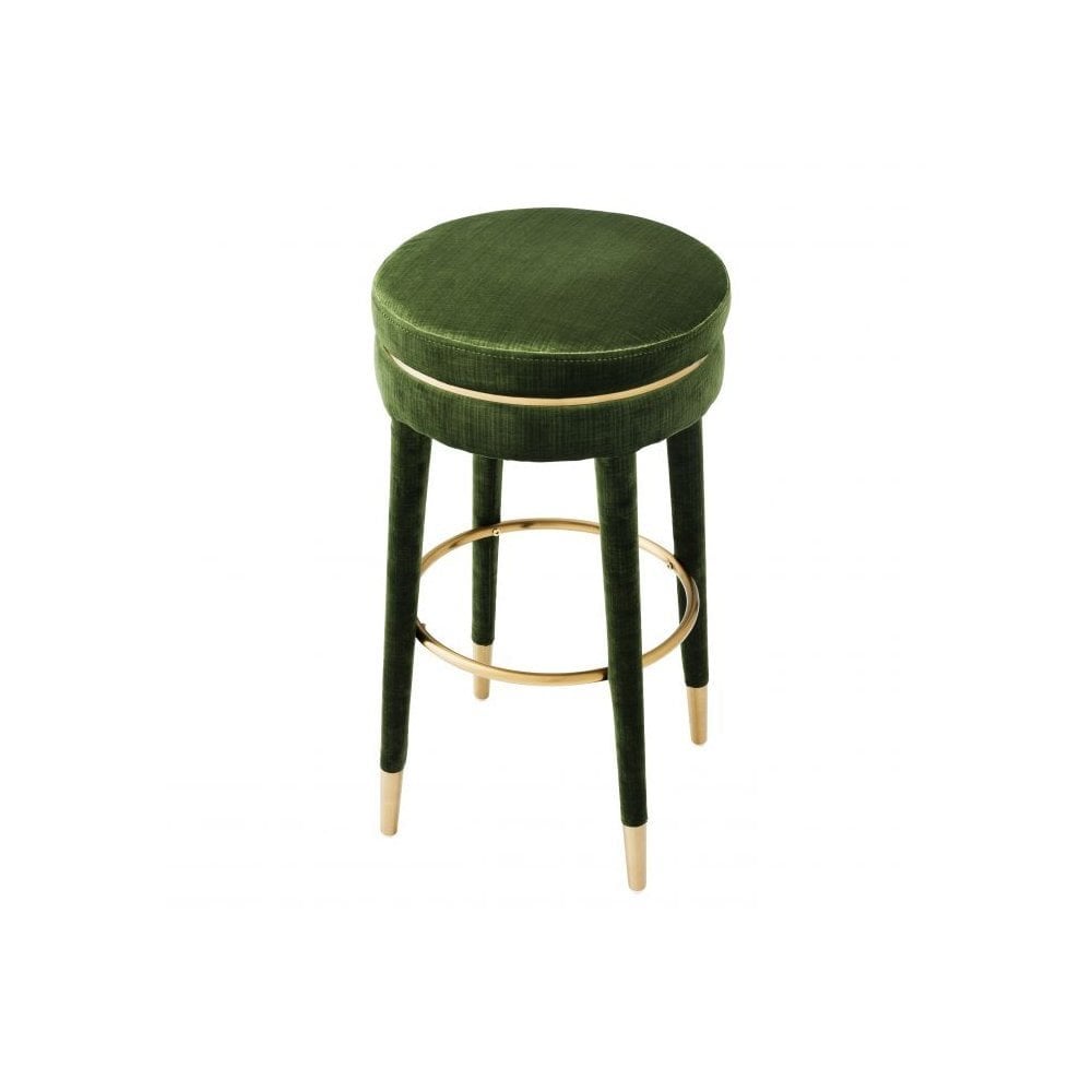 Bar Stool Parisian, Catania Green Velvet, Brushed Brass Finish