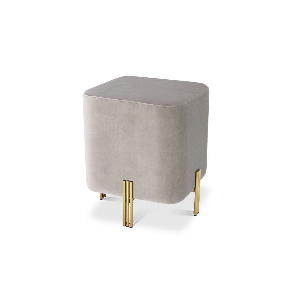 Stool Burnett, Savona Greige Velvet, Gold Finish