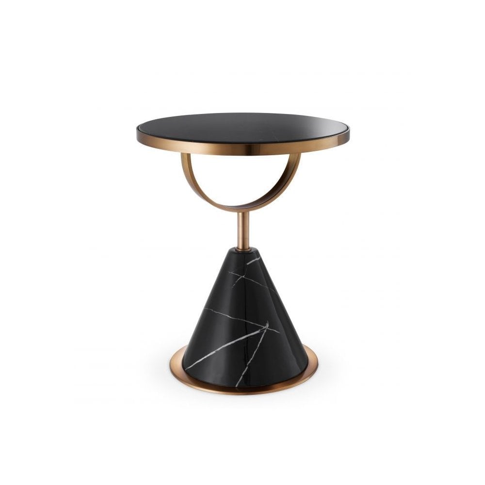 Side Table Park Lane, Black Faux Marble, Brushed Copper Finish