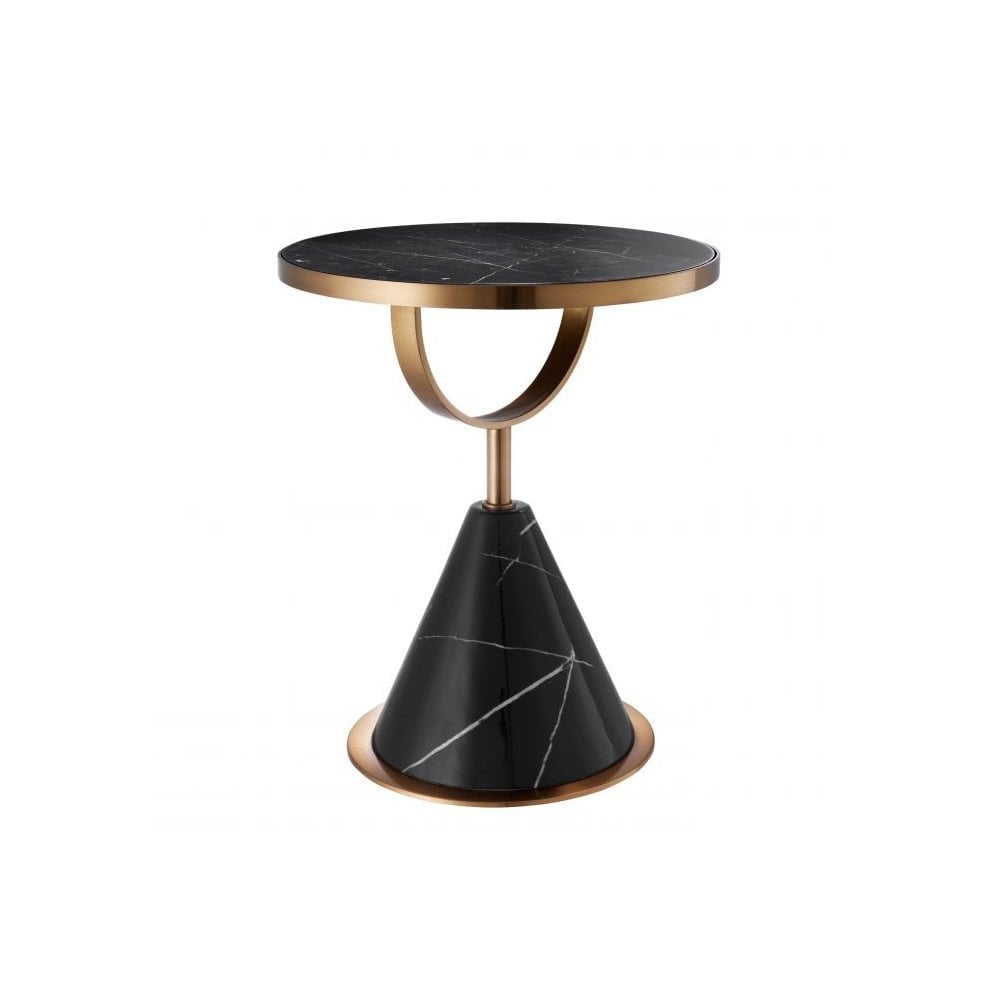 Side Table Park Lane, Black Faux Marble, Brushed Copper Finish