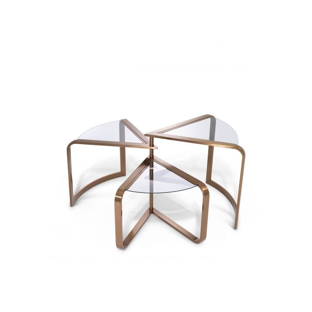 Side Table Gilmore, Brushed Copper Finish, Clear Glass