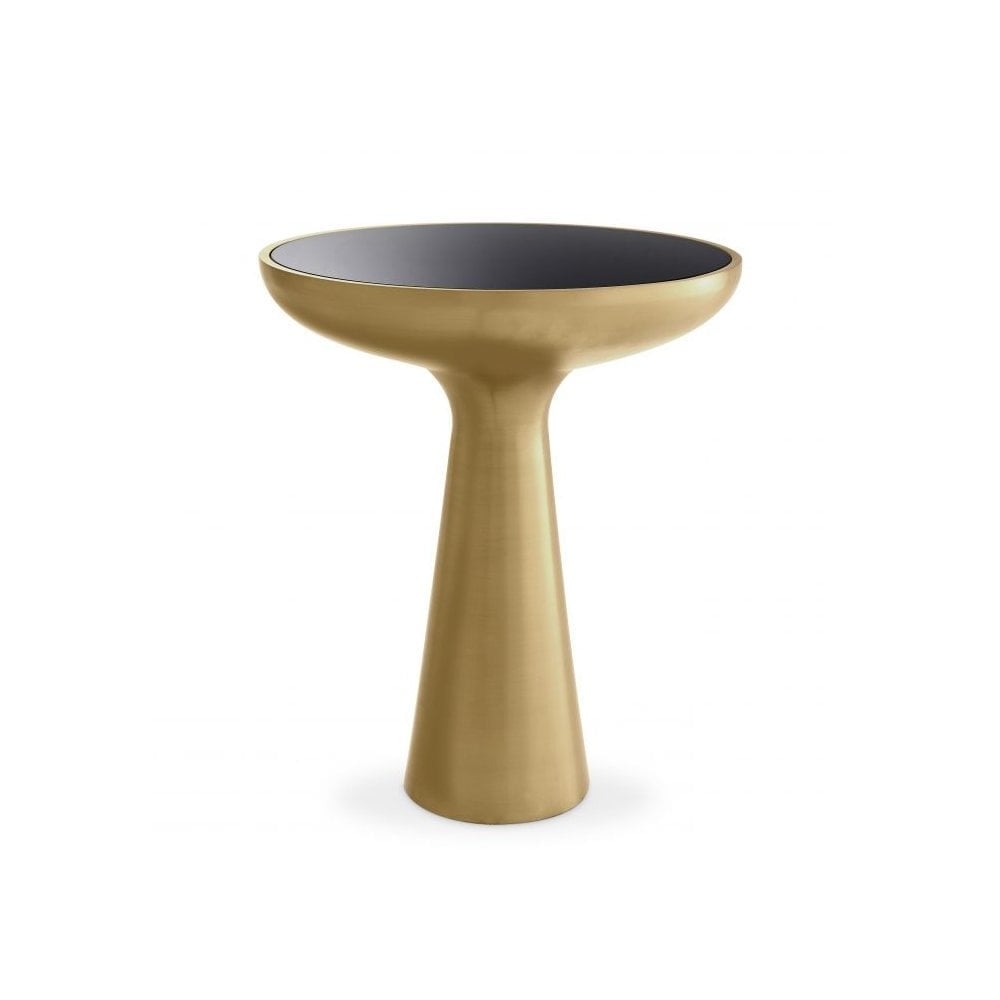 Side Table Lindos low, Brushed Brass Finish, Black Glass