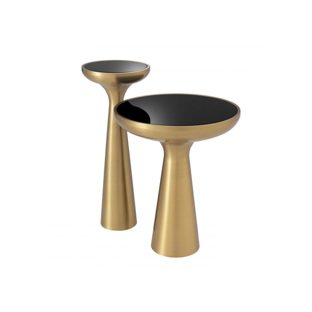 Side Table Lindos low, Brushed Brass Finish, Black Glass