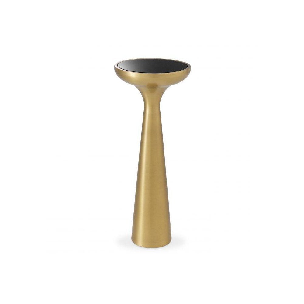 Side Table Lindos high, Brushed Brass Finish, Black Glass